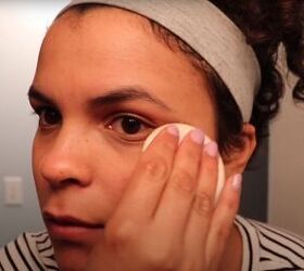 how to make reusable diy facial rounds out of old towels flannels, Setting the concealer with face powder