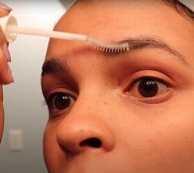 how to make reusable diy facial rounds out of old towels flannels, Applying clear lash gel to eyebrows