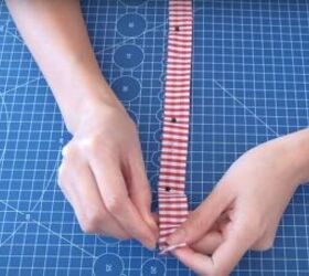how to turn a skirt into a crop top in 7 simple steps, Pinning the two layers of strips together