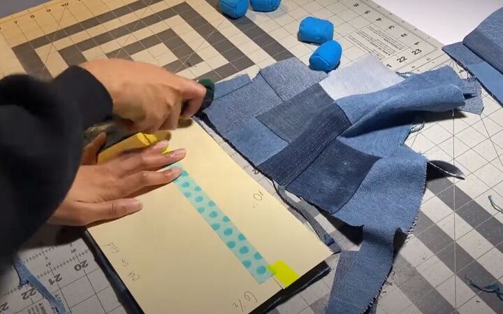 how to sew a makeup bag out of diy patchwork denim fabric, How to make a makeup bag