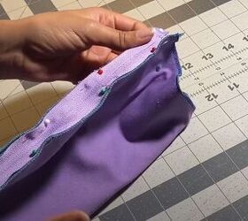 how to sew a makeup bag out of diy patchwork denim fabric, Pinning the zipper to the other of the fabric