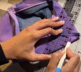 how to sew a makeup bag out of diy patchwork denim fabric, Making the box corners