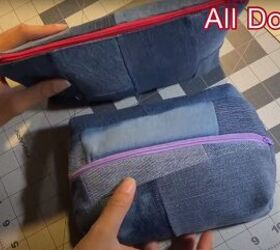 how to sew a makeup bag out of diy patchwork denim fabric, How to sew a makeup bag