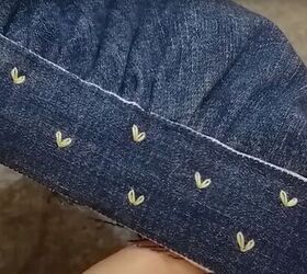 how to make a cute diy denim crop top out of a pair of old jeans, Adding a pattern to the band