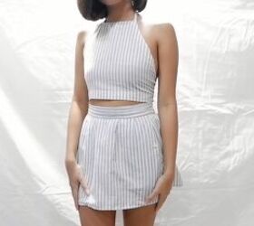 how to make a diy halter top mini skirt out of an old midi skirt, DIY halter top and mini skirt