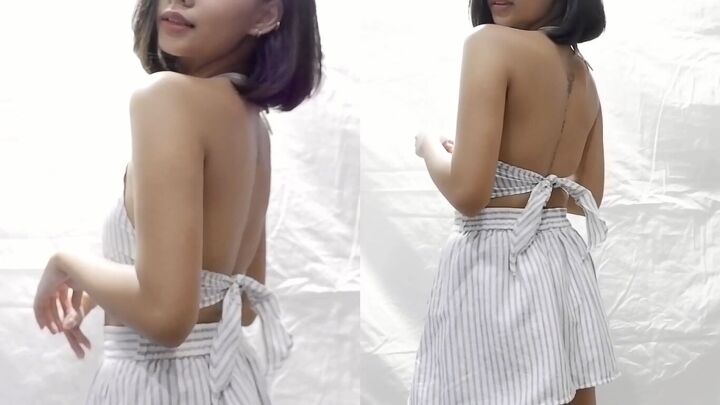 how to make a diy halter top mini skirt out of an old midi skirt, Back of the DIY halter top