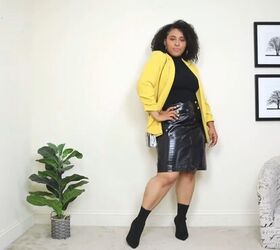 7 black booties outfits how to wear different styles of ankle boots, Black sock booties outfit with a leather skirt