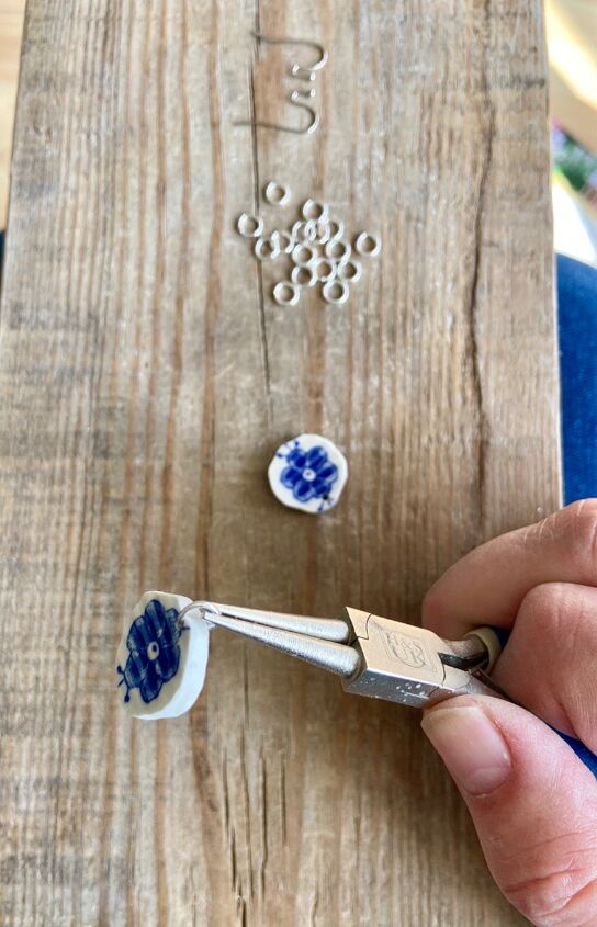 how to create a pair of original ceramic earrings from an old tea cup, Assembling the earrings