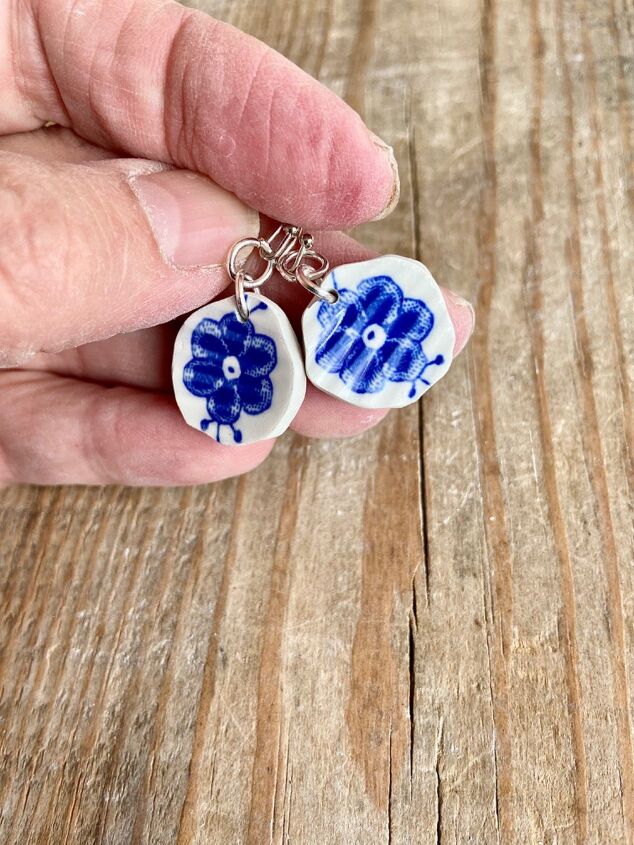 how to create a pair of original ceramic earrings from an old tea cup, Ceramic earrings up cycled crockery