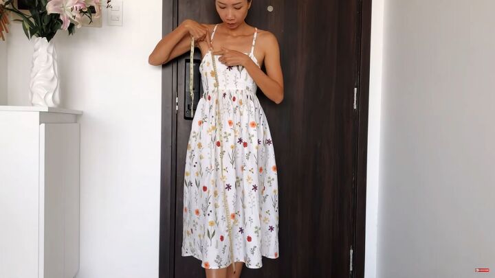 how to make a simple versatile diy slip dress from scratch, Measuring the length of the slip dress