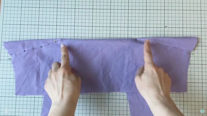 how to sew a skater dress with long sleeves out of an old bedsheet, Pinning the bust darts ready to sew