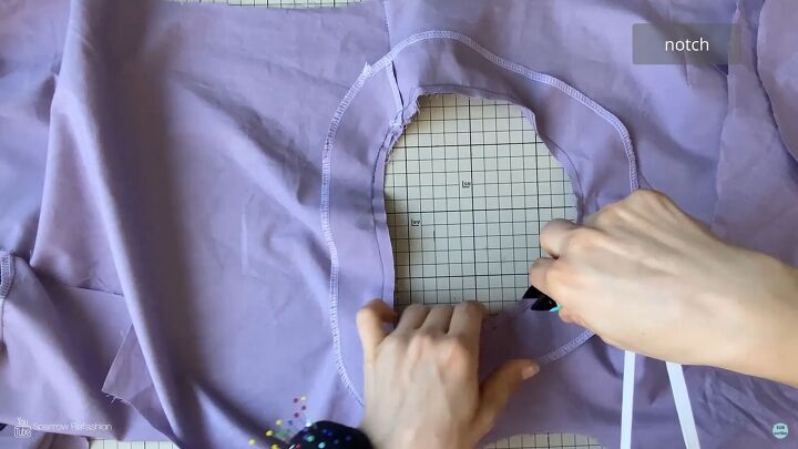 how to sew a skater dress with long sleeves out of an old bedsheet, Cutting snips along the seam allowance
