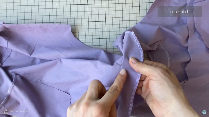 how to sew a skater dress with long sleeves out of an old bedsheet, Topstitching the facing
