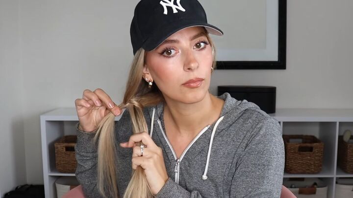 4 easy unique ways to wear a baseball cap with braids, Braiding and wrapping the hair