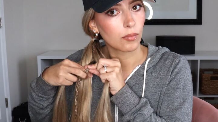 4 easy unique ways to wear a baseball cap with braids, Braiding hair over then under
