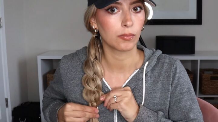 4 easy unique ways to wear a baseball cap with braids, Fluffing out the braid by pinching and pulling