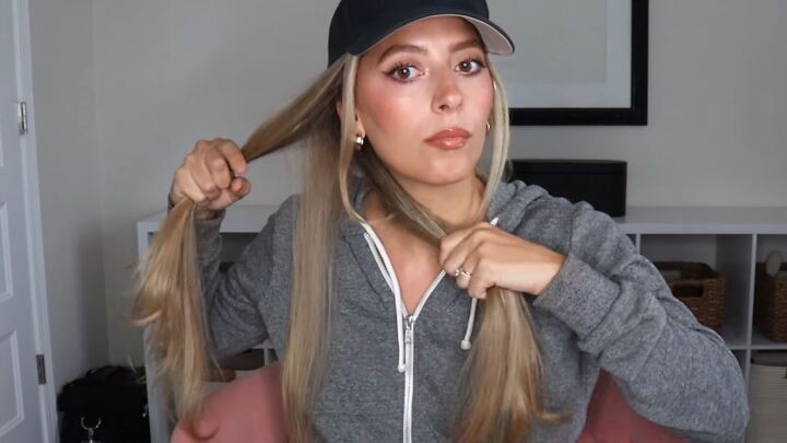 4 easy unique ways to wear a baseball cap with braids, Dividing the hair into two large sections and one smaller middle section