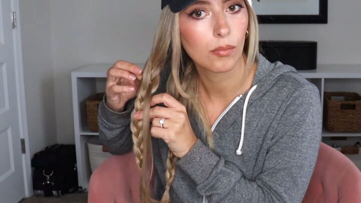 4 easy unique ways to wear a baseball cap with braids, Weaving the braid together with the middle strand