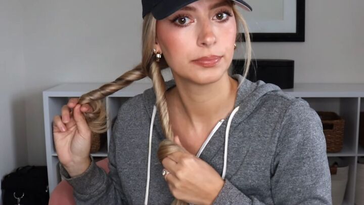 4 easy unique ways to wear a baseball cap with braids, Twisting the sections away from the face