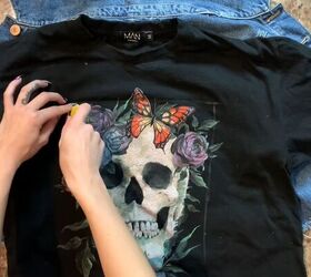 how to upcycle a denim jacket easily using an old graphic tee, Tracing the back panel