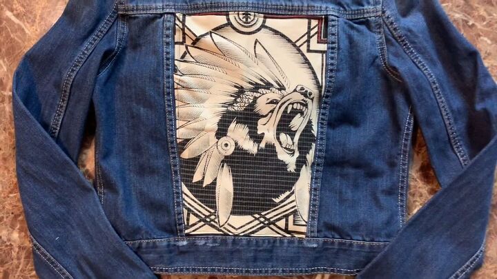 how to upcycle a denim jacket easily using an old graphic tee, DIY upcycled jean jacket with a graphic t shirt