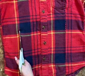 how to make a diy t shirt with flannel sleeves in 6 simple steps, Cutting the sides and sleeves of the flannel shirt