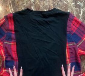 how to make a diy t shirt with flannel sleeves in 6 simple steps, Back of the DIY t shirt with flannel sleeves