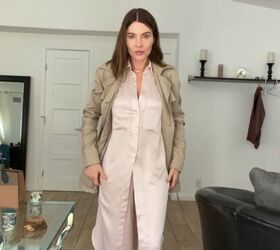 7 affordable outfits inspired by rosie huntington whiteley s style, Silk loungewear set with a trench coat