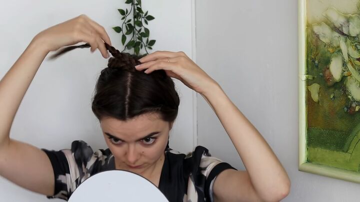 historical hairstyle tutorial how to do ancient greek roman hair, Wrapping the braids into a tower