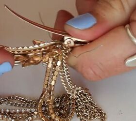 how to make gorgeous diy hair jewelry out of old chain necklaces, Attaching the clip to the hair chain jewelry