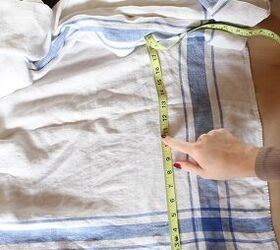 how to make a strapless crop top out of an old tablecloth, Measuring the cutting the tablecloth