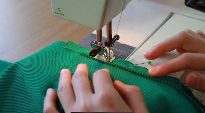 diy how to make a cozy zip sweatshirt, sewing the zipper onto the collar
