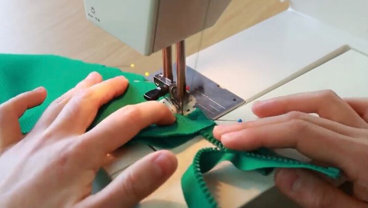 diy how to make a cozy zip sweatshirt, sewing the zipper onto the collar