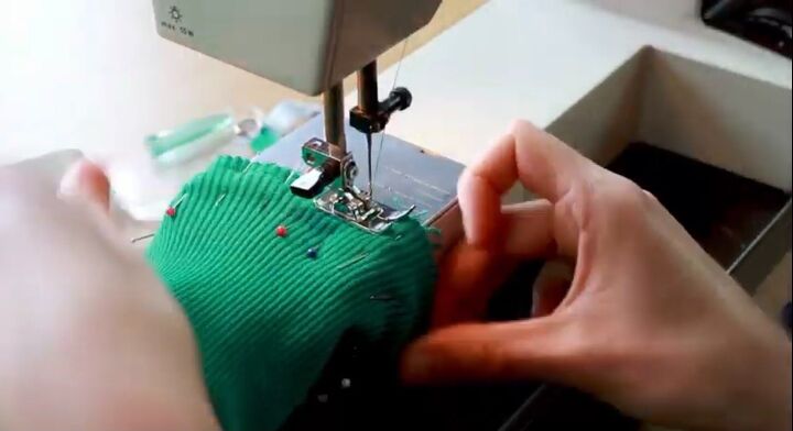diy how to make a cozy zip sweatshirt, sewing the wrist ribbing