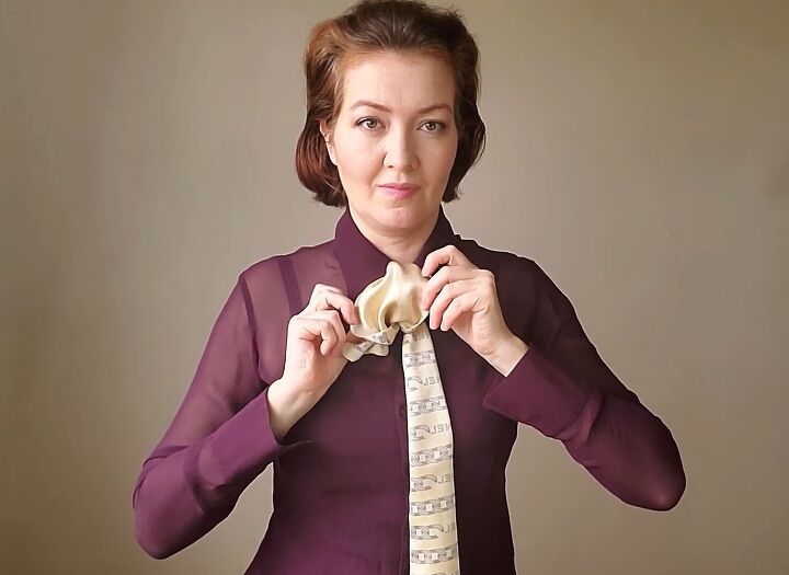 how to wear a silk scarf with a shirt 3 unique looks for the office, How to wear an oblong silk scarf