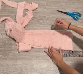 how to make a cozy sherpa robe out of a 5 walmart blanket, Cutting out pockets for the DIY robe