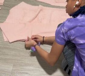 how to make a cozy sherpa robe out of a 5 walmart blanket, Pinning the sides seams of the DIY robe