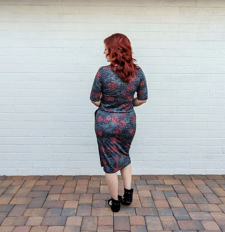 easy faux wrap dress with pockets, back view