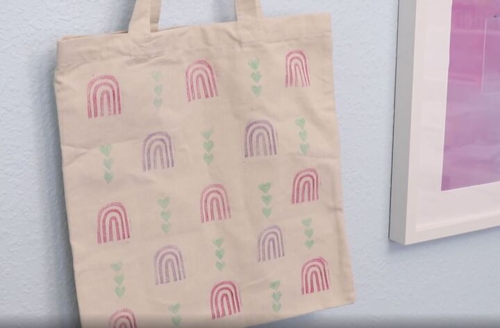 how to decorate a tote bag using your own cute custom stamps, DIY stamped tote bag