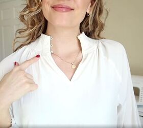 how to make a peasant crop top that s perfect for spring summer, Pretty collar details on the blouse