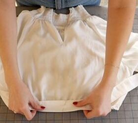 how to make a peasant crop top that s perfect for spring summer, Attaching the waist tie to the DIY peasant top