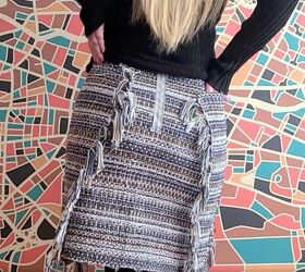 how to make a cute diy tassel skirt out of 2 dollar store rag rugs, DIY tassel skirt from the back