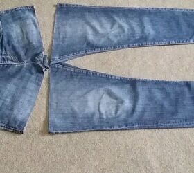 how to make a pretty diy denim top with cute scalloped details, Cutting the jeans under the pockets