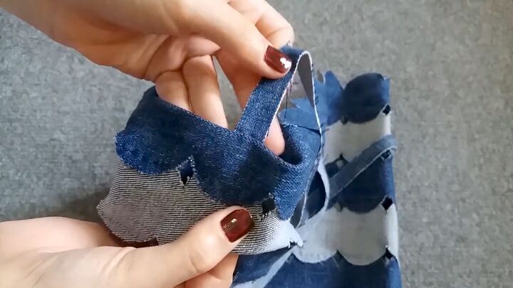 how to make a pretty diy denim top with cute scalloped details, How to make a top from jeans