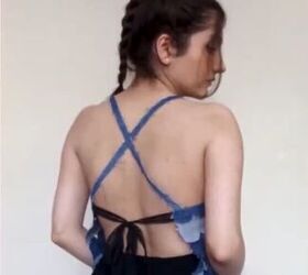 how to make a pretty diy denim top with cute scalloped details, DIY denim top from the back