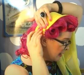 how to tie a vintage hair scarf in 7 different ways, Pinning the head scarf to the hair