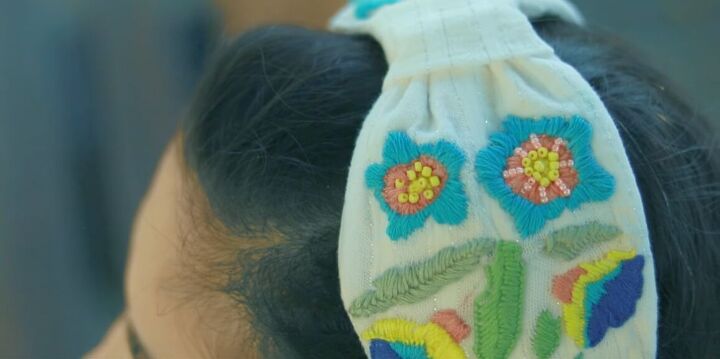 how to turn a plain headband into a cute embroidered hair piece, DIY flower headband