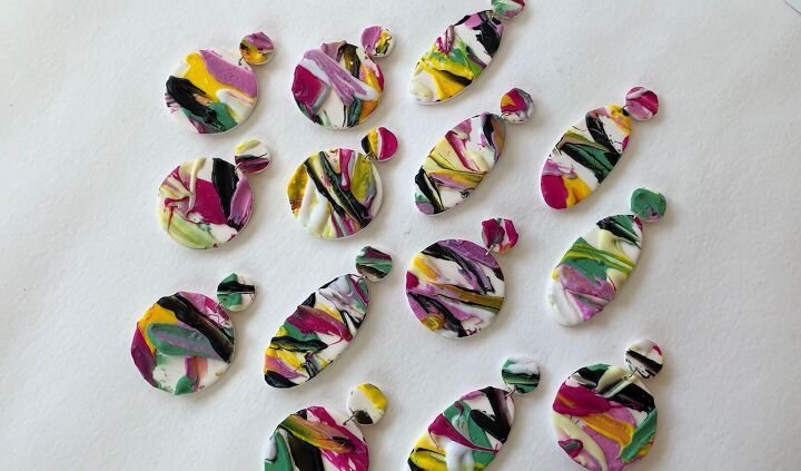 how to make unique polymer clay slab earrings with a paint effect, Paint effect polymer clay slab earrings