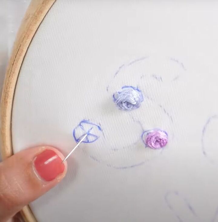 how to embroider a custom t shirt using 4 easy embroidery stitches, Embroidering woven wheel roses