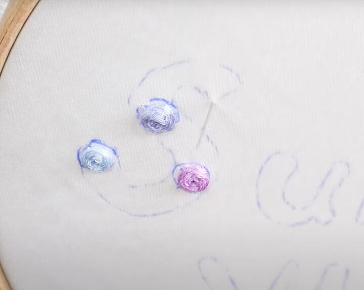 how to embroider a custom t shirt using 4 easy embroidery stitches, Woven wheel roses